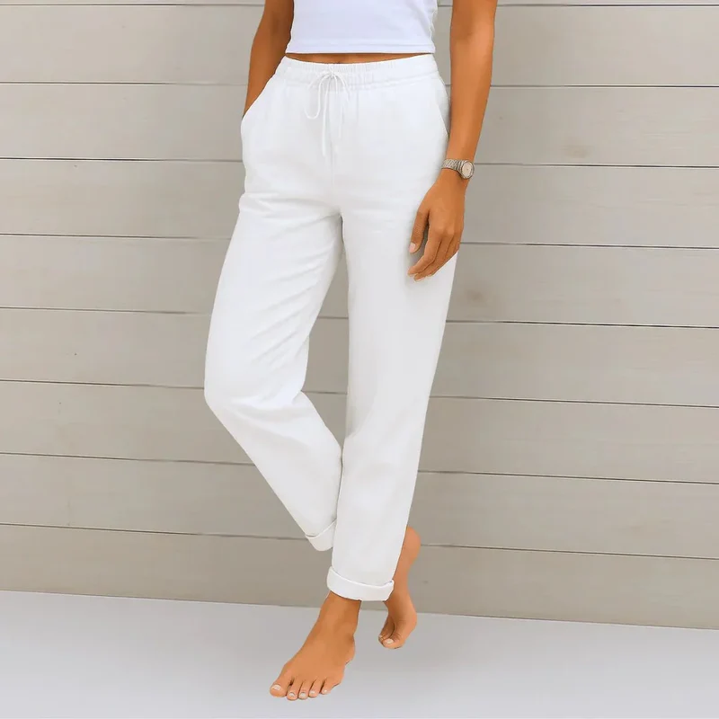 Pantalon large en coton et lin pour femmes