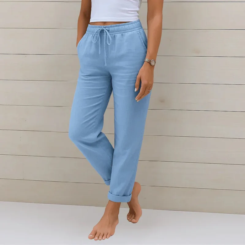 Pantalon large en coton et lin pour femmes