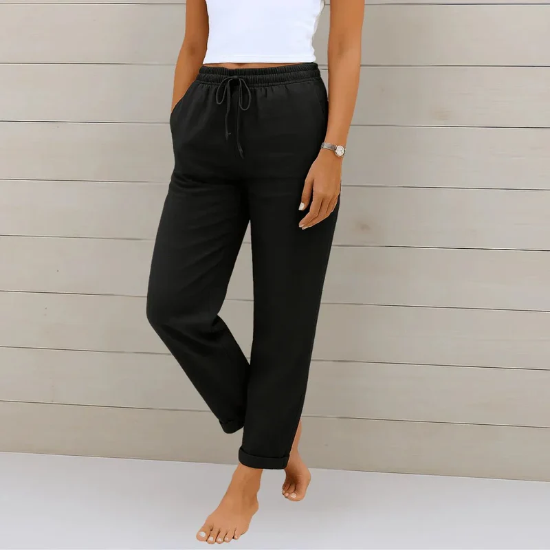 Pantalon large en coton et lin pour femmes