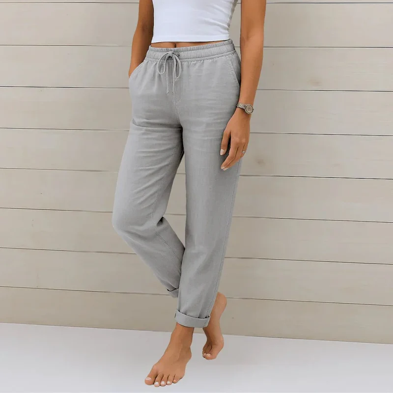 Pantalon large en coton et lin pour femmes