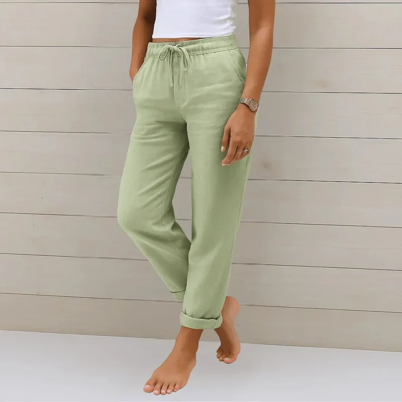 Pantalon large en coton et lin pour femmes