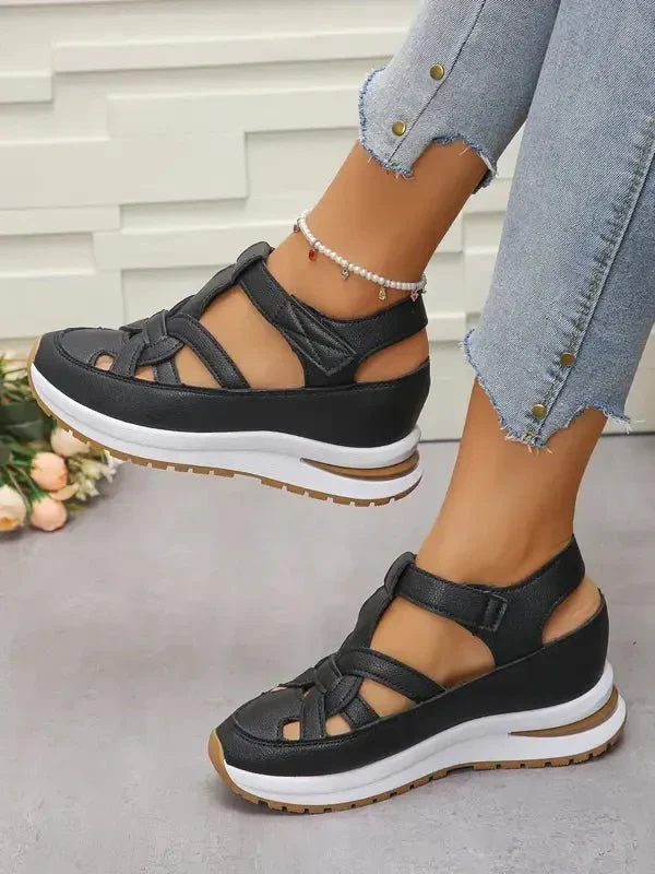 Sandales compensées avec bride Velcro pour femmes