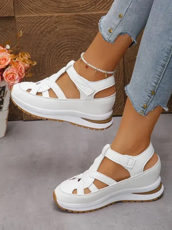 Sandales compensées avec bride Velcro pour femmes