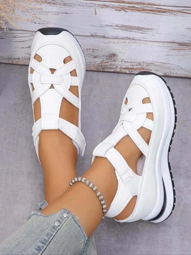 Sandales compensées avec bride Velcro pour femmes