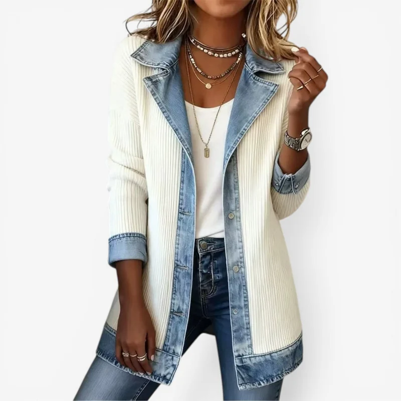 Veste en Denim et Tissu Côtelé pour Femmes