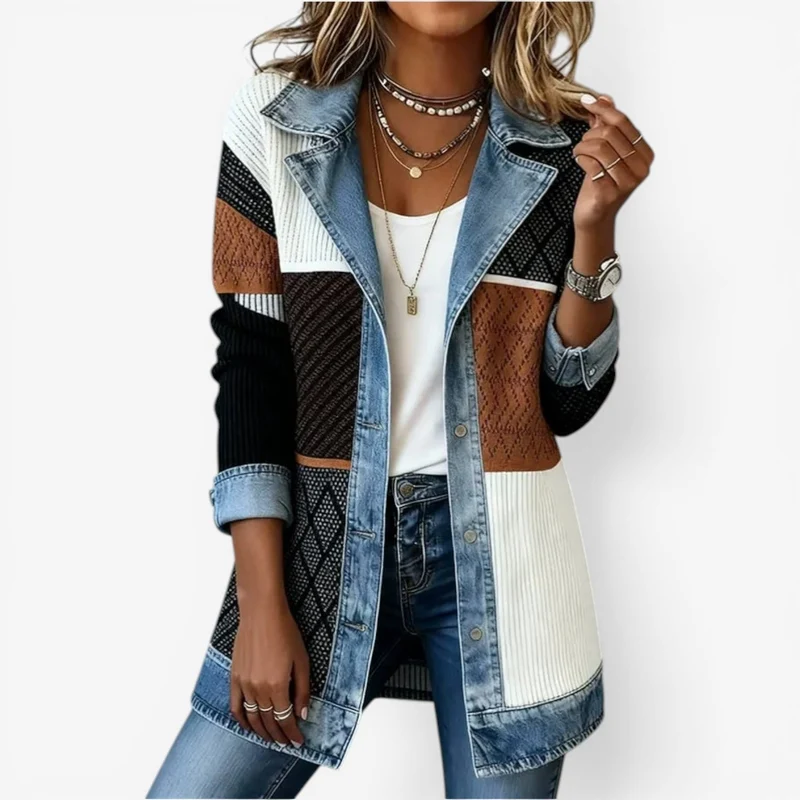 Veste en Denim et Tissu Côtelé pour Femmes