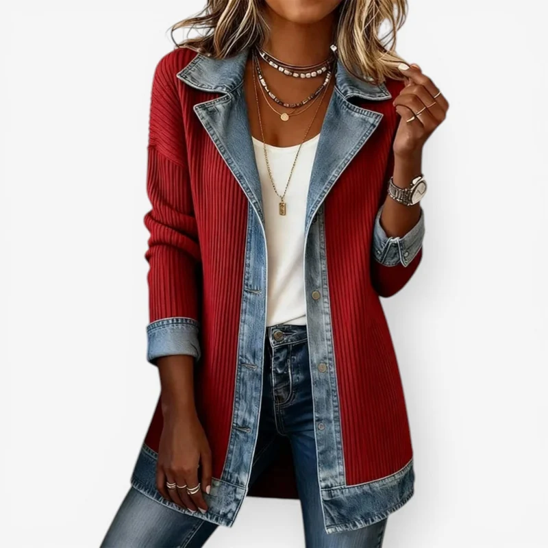 Veste en Denim et Tissu Côtelé pour Femmes