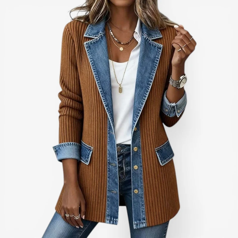 Veste en Denim et Tissu Côtelé pour Femmes