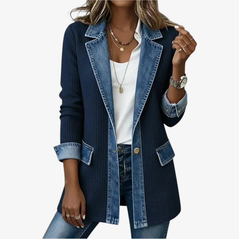 Veste en Denim et Tissu Côtelé pour Femmes