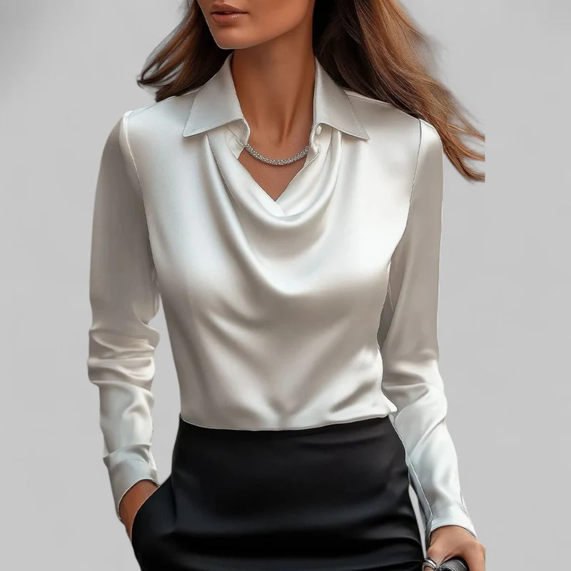 Chemisier col drapé en satin pour femmes