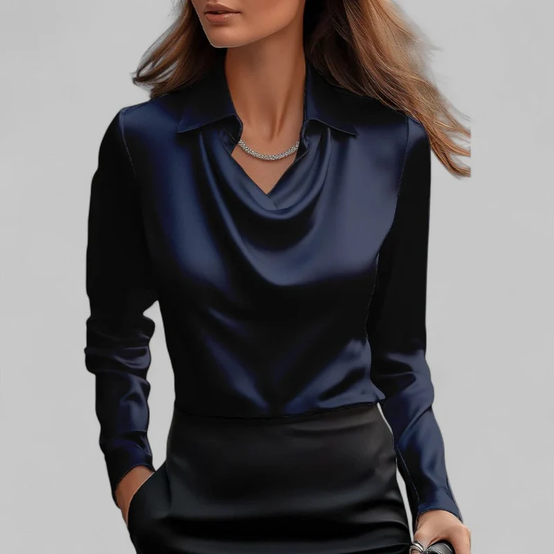 Chemisier col drapé en satin pour femmes