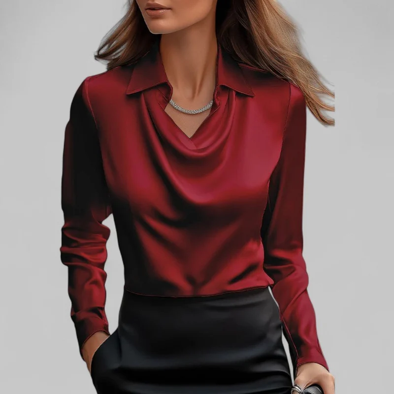 Chemisier col drapé en satin pour femmes