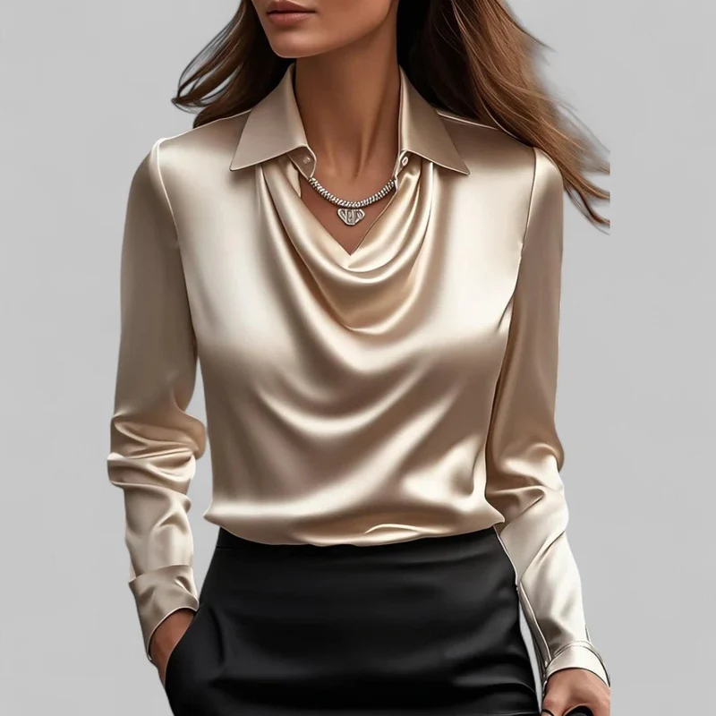 Chemisier col drapé en satin pour femmes