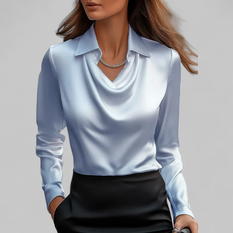 Chemisier col drapé en satin pour femmes