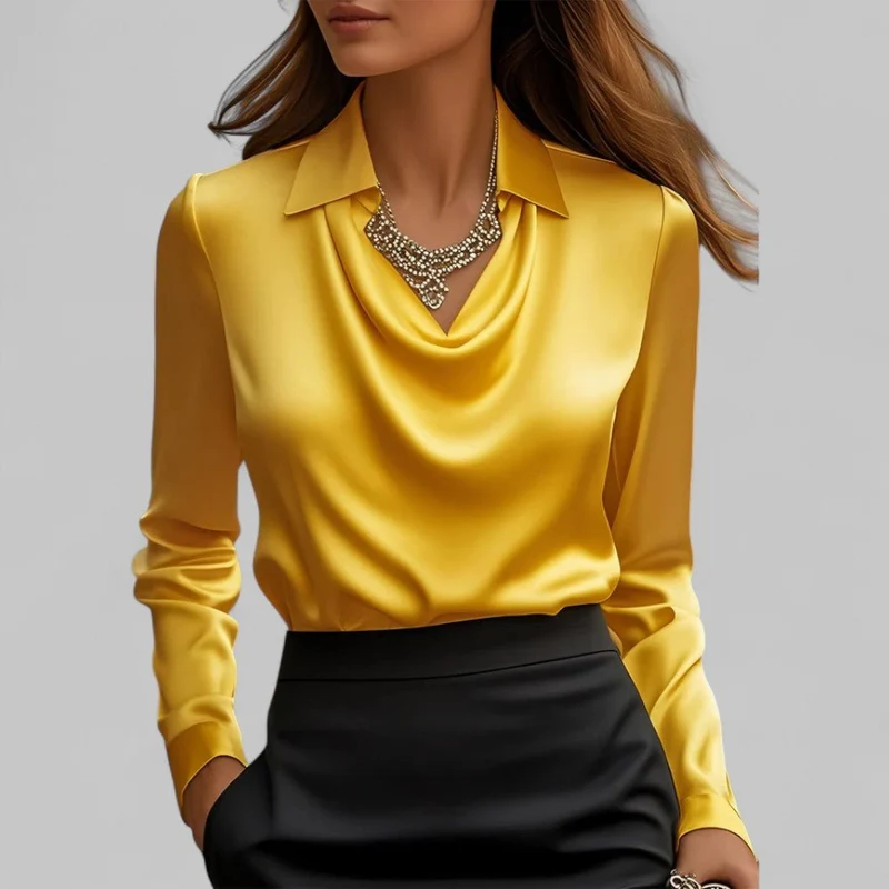 Chemisier col drapé en satin pour femmes