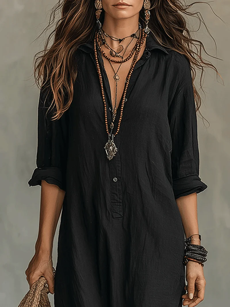 Robe Longue Style Chemise à Boutons pour Femmes