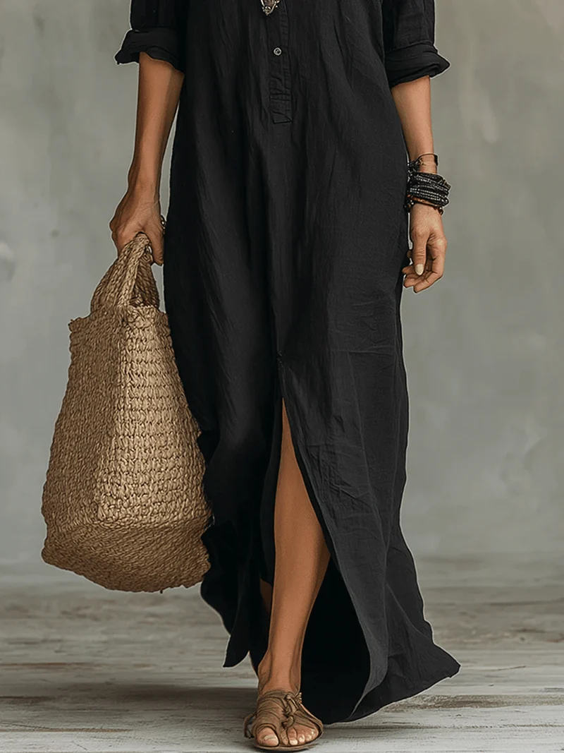 Robe Longue Style Chemise à Boutons pour Femmes