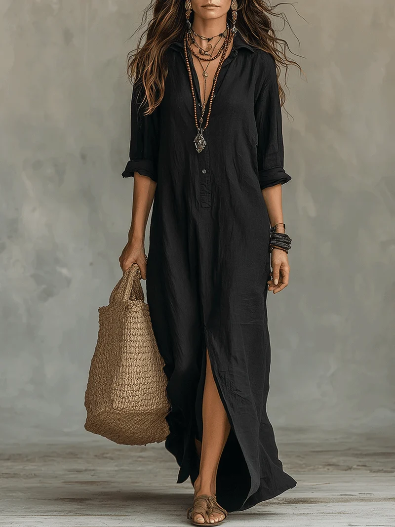Robe Longue Style Chemise à Boutons pour Femmes