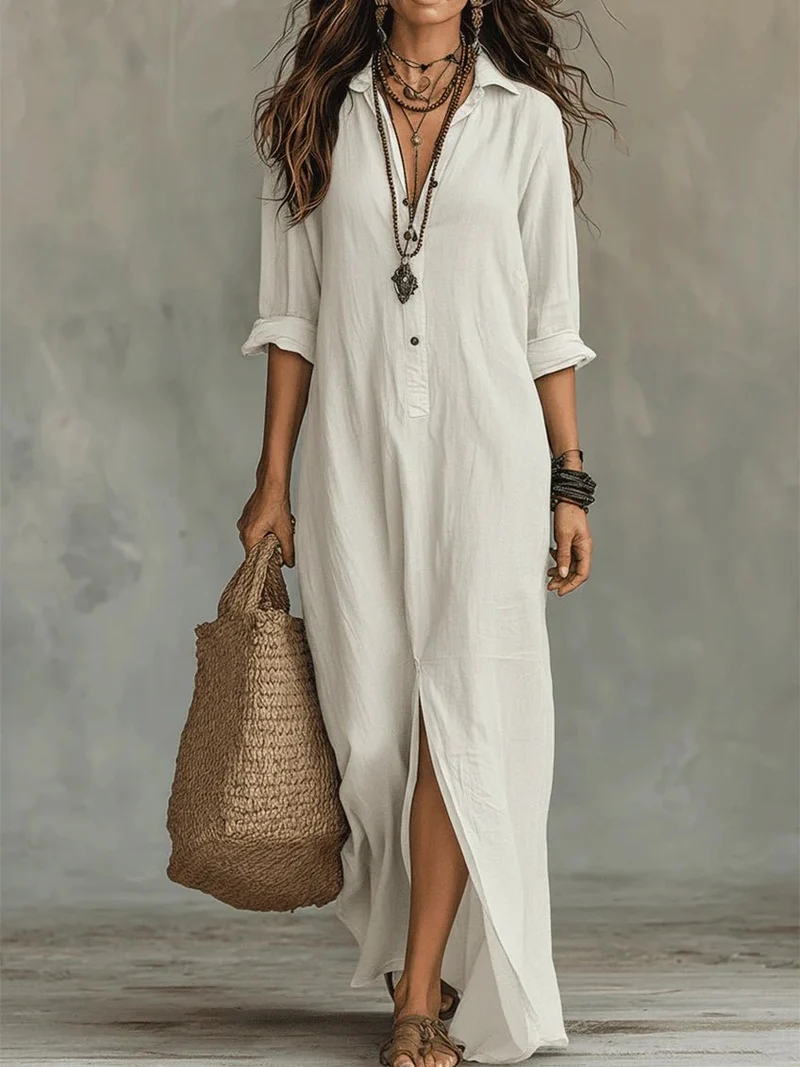 Robe Longue Style Chemise à Boutons pour Femmes
