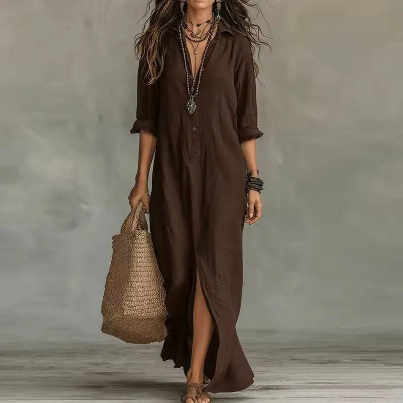 Robe Longue Style Chemise à Boutons pour Femmes