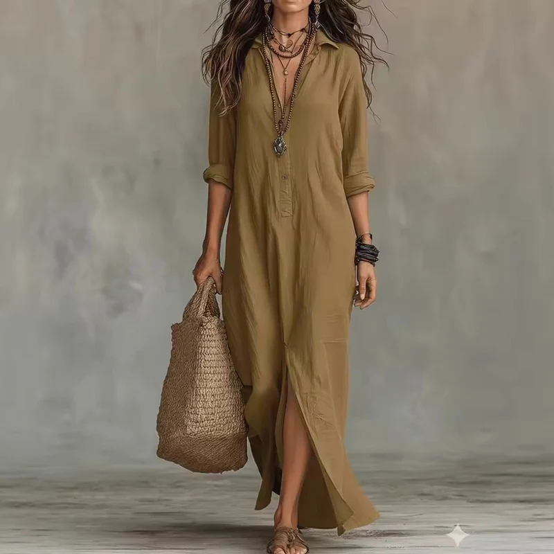 Robe Longue Style Chemise à Boutons pour Femmes