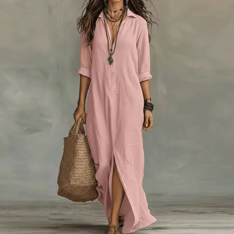 Robe Longue Style Chemise à Boutons pour Femmes