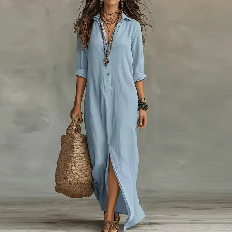 Robe Longue Style Chemise à Boutons pour Femmes