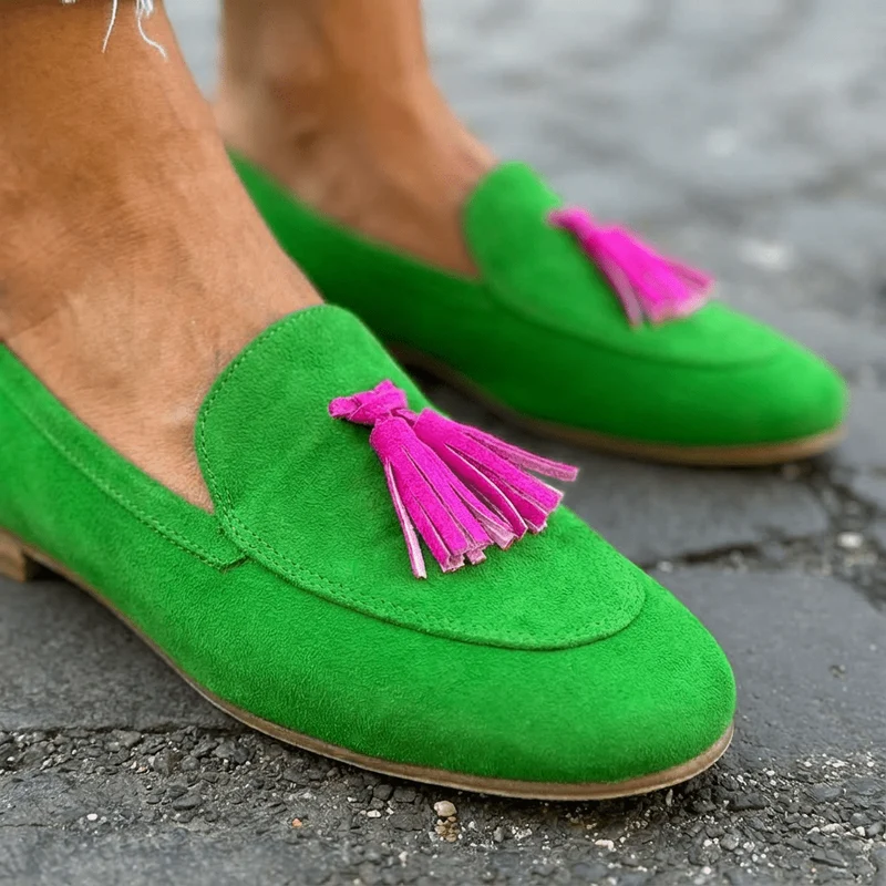 Mocassins à Pompons en Suède pour Femmes