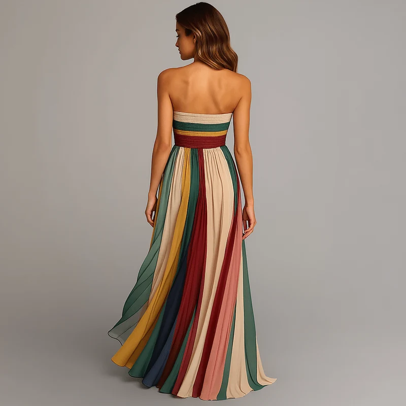 Robe Longue Plissée Sans Bretelles pour Femmes