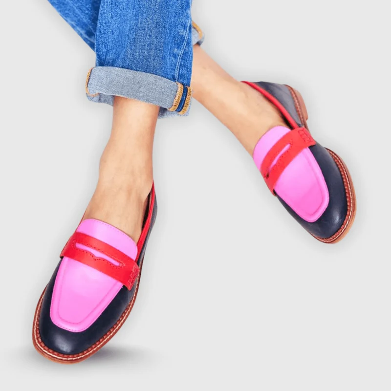 Mocassins Bicolores à Talon Bas pour Femmes