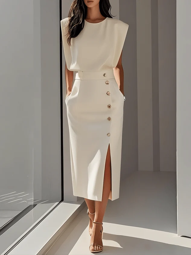Robe Midi à Encolure Ronde pour Femmes