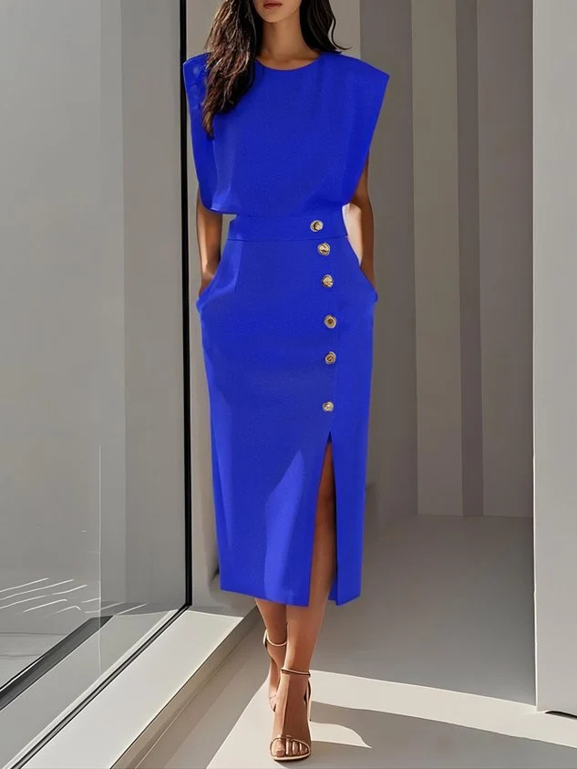 Robe Midi à Encolure Ronde pour Femmes