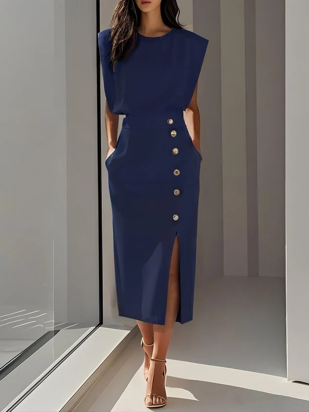 Robe Midi à Encolure Ronde pour Femmes