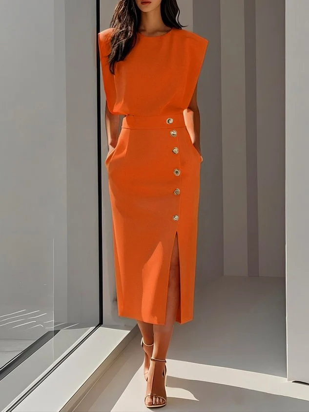 Robe Midi à Encolure Ronde pour Femmes
