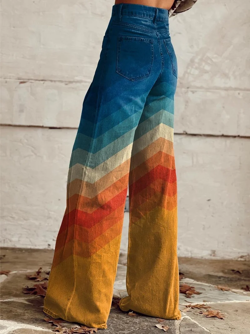 Pantalon Large à Motif Zigzag pour Femmes