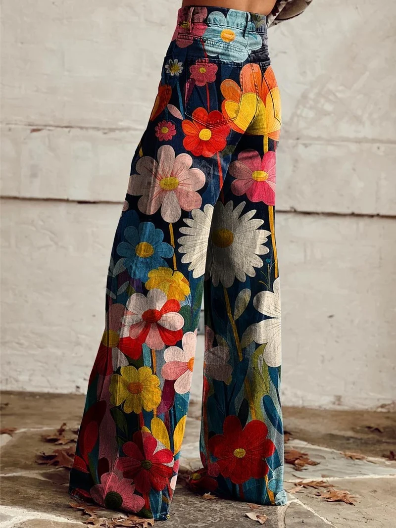 Pantalon Large Imprimé Floral pour Femmes