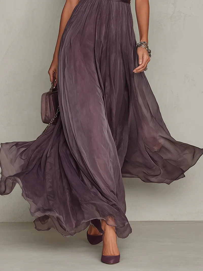 Robe Longue avec Encolure Goutte et Bordure en Dentelle pour Femmes