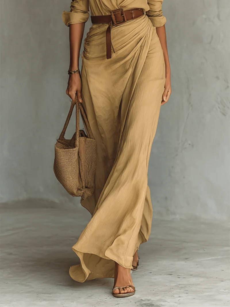 Robe Longue Asymétrique à Ceinture pour Femmes