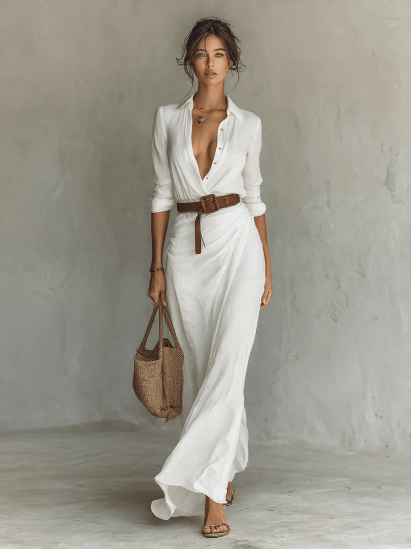 Robe Longue Asymétrique à Ceinture pour Femmes