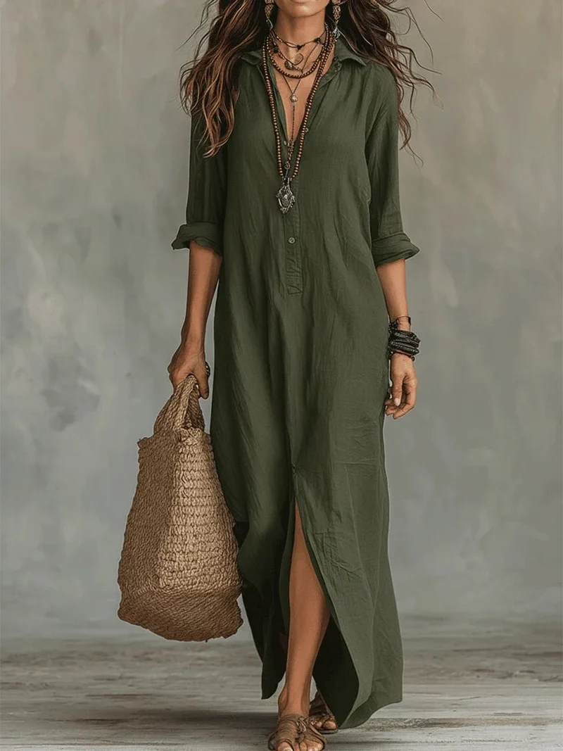 Robe Maxi à Col Chemise pour Femmes