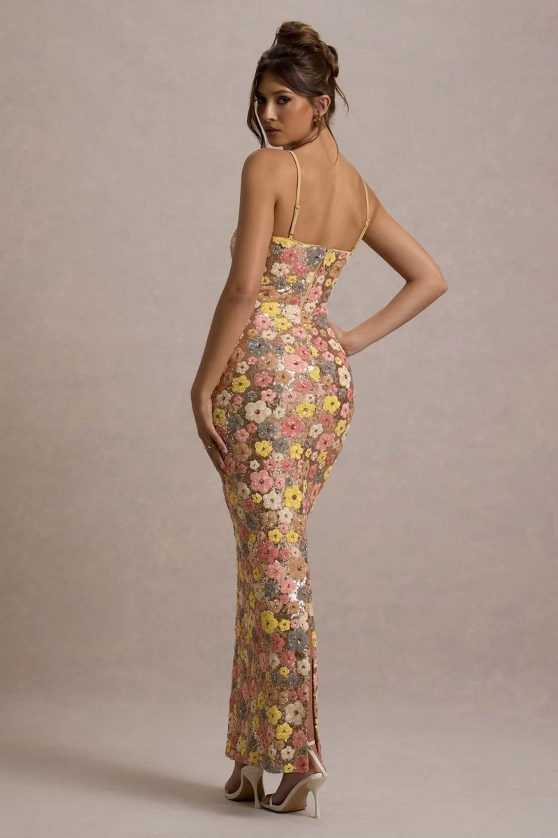 Robe Longue à Bretelles en Sequins pour Femmes
