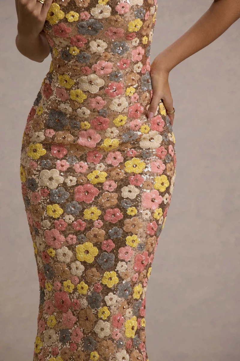 Robe Longue à Bretelles en Sequins pour Femmes