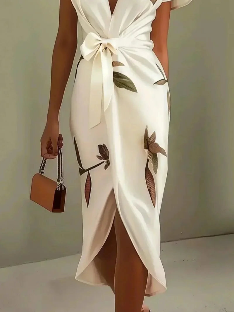 Robe Midi Imprimée Ceinturée pour Femmes