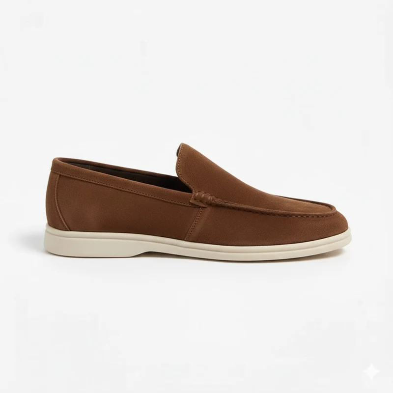 Mocassins en Daim de Vachette pour Hommes avec Couture Apparente et Semelle Souple