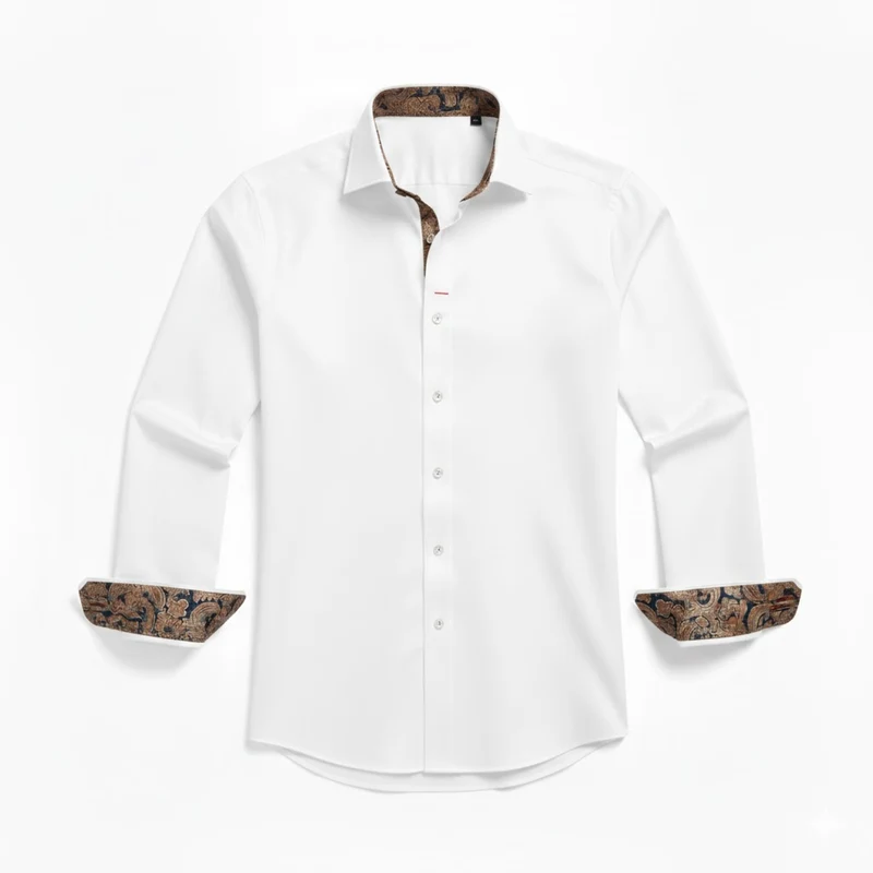 Chemise habillée cintrée à manches longues pour homme avec col et poignets contrastés