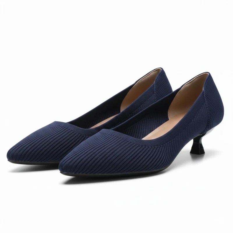 Escarpins en maille à bout pointu pour femme avec petit talon kitten heel