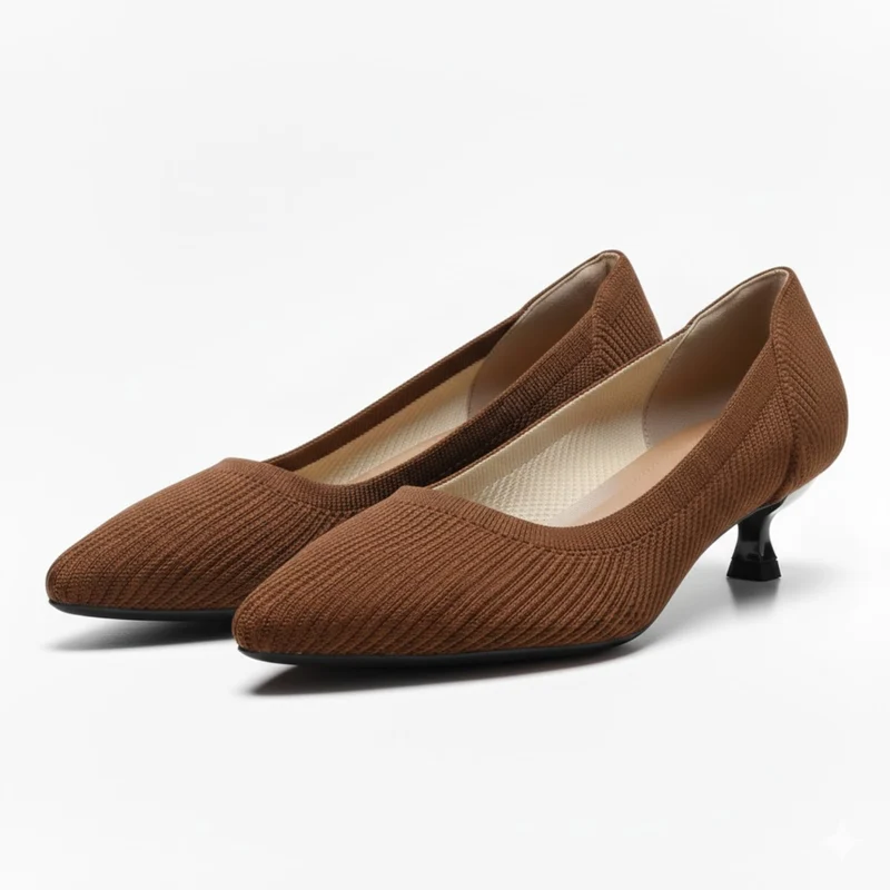 Escarpins en maille à bout pointu pour femme avec petit talon kitten heel