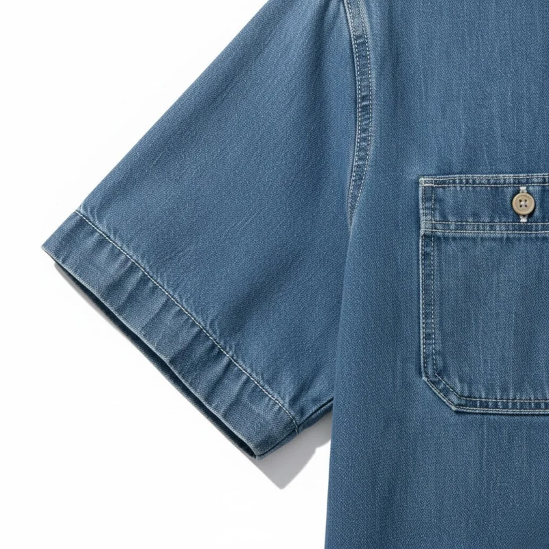 Chemise en jean à manches courtes pour homme 100% coton avec poches poitrine