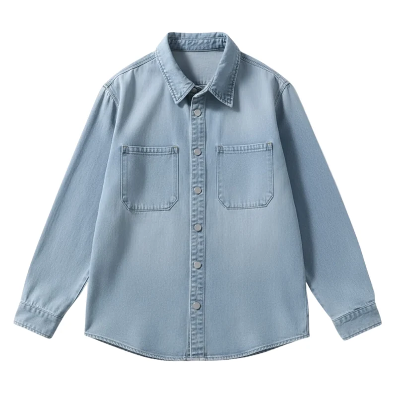 Chemise en jean pour homme coupe ample vintage en coton à manches longues