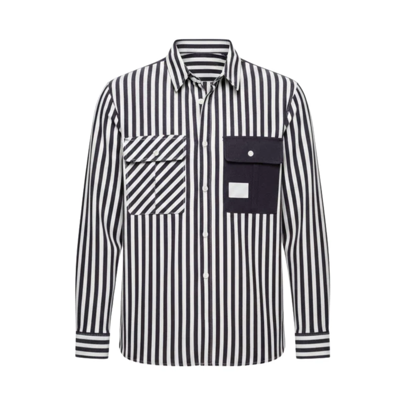 Chemise à rayures pour homme avec poches asymétriques et manches longues